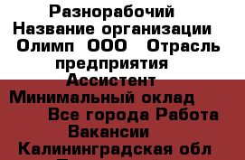 Разнорабочий › Название организации ­ Олимп, ООО › Отрасль предприятия ­ Ассистент › Минимальный оклад ­ 25 000 - Все города Работа » Вакансии   . Калининградская обл.,Пионерский г.